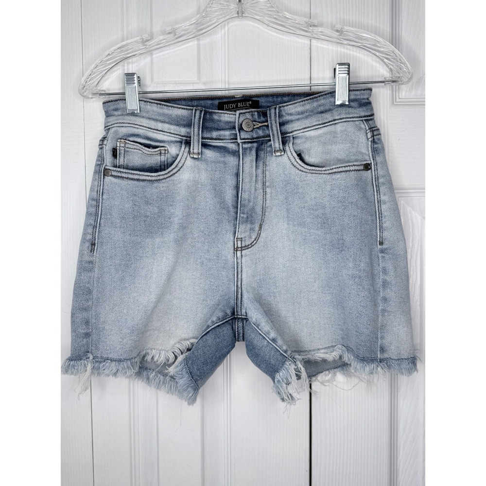 Judy Blue Denim Shorts Women Size S Small Light Wash Distressed Frayed Cutoff - Picture 4 of 12
